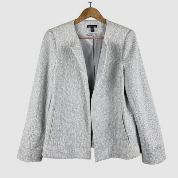 Eileen Fisher Open Front Jacket Blazer Size XS Organic cotton Blend White Gray - Picture 1 of 6